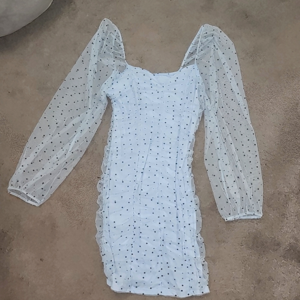 Light blue polkadot form fitting dress